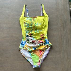 JOHNNY WAS Ruched 1-piece Swimsuit with Adjustable Straps. Worn once. Size S